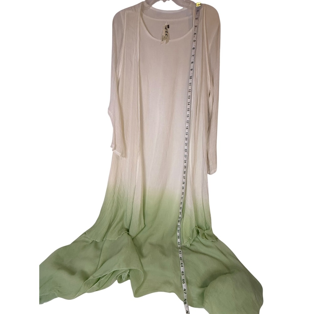 ETC 2 Pc Ombre Lagenlook Maxi Dress‎ & Long Duster Set S/M Mint Green Boho